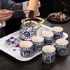 Blue and white retro handle pot tea set ceramic Chinese household teapot teacup view 3