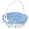White Round Willow Wicker Gift Basket with Blue Gingham Liner & Handle, Medium  Decorative Foraging, Picnic, Storage Basket view 1