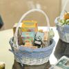 White Round Willow Wicker Gift Basket with Blue Gingham Liner & Handle, Medium  Decorative Foraging, Picnic, Storage Basket view 3