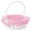 White Round Willow Gift Basket with Pink Gingham Liner & Handle, Small Empty Christmas Basket for Gifts, Holiday Wicker Basket, Basket to Fill view 1