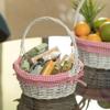 White Round Willow Gift Basket with Pink Gingham Liner & Handle, Small Empty Christmas Basket for Gifts, Holiday Wicker Basket, Basket to Fill view 3