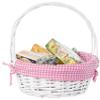 White Round Willow Gift Basket with Pink Gingham Liner & Handle, Small Empty Christmas Basket for Gifts, Holiday Wicker Basket, Basket to Fill view 4
