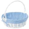 White Round Willow Wicker Gift Basket with Blue Gingham Liner & Handle, Large  Decorative Foraging, Picnic, Storage Basket view 1
