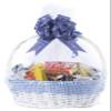 White Round Willow Wicker Gift Basket with Blue Gingham Liner & Handle, Large  Decorative Foraging, Picnic, Storage Basket view 2