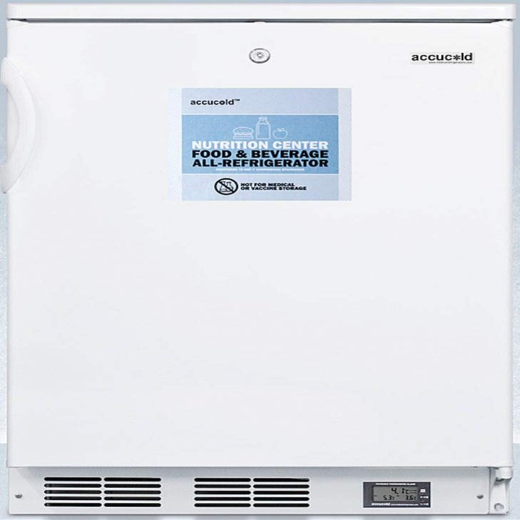 Summit Appliance FF6LW7NZ Commercially Approved Nutrition Center Series All-Refrigerator for Freestanding Use in White with Auto Defrost, Front Lock and Digital Temperature Display