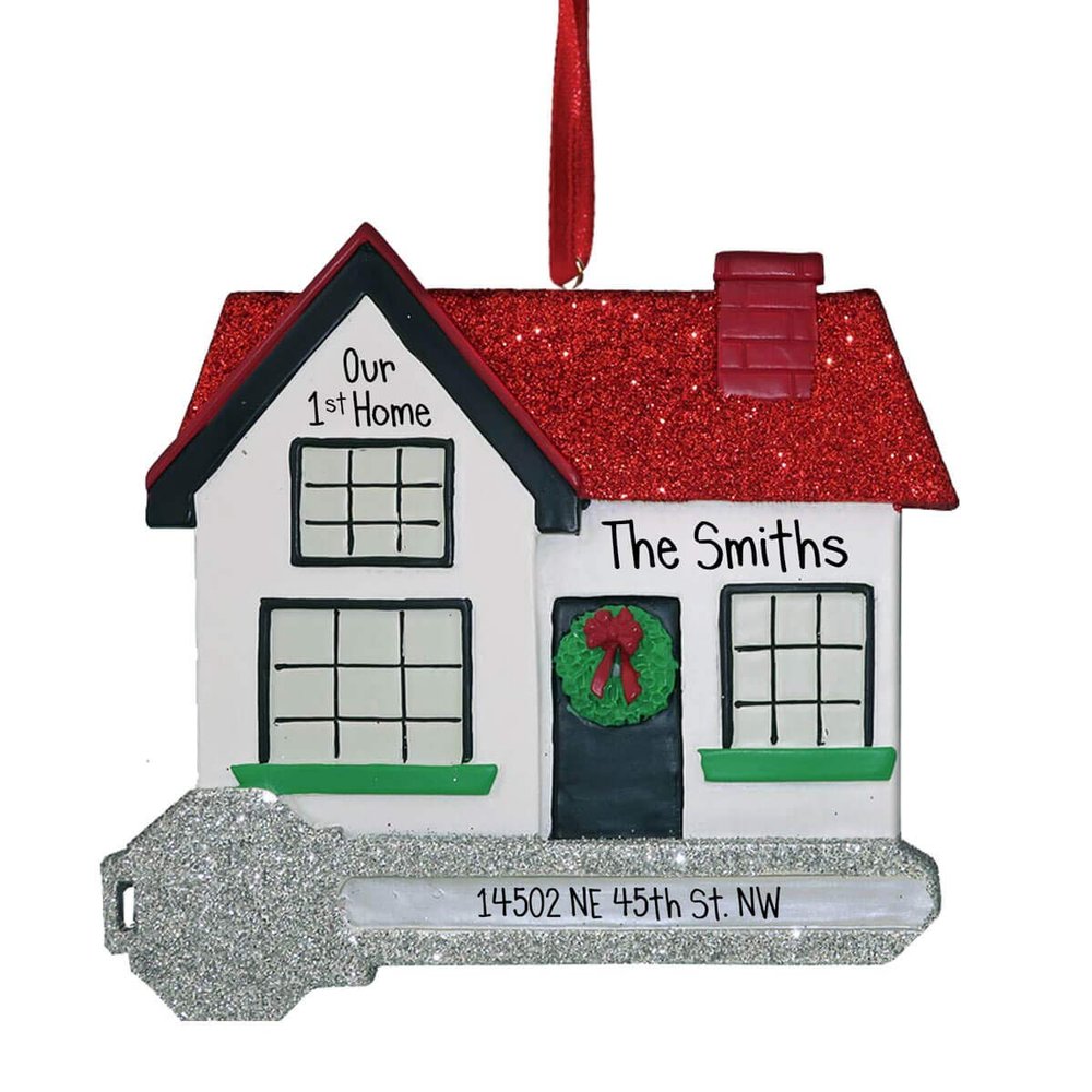 New Home with Red Roof and Key - Personalized Ornament - New Home - Free Personalization - Perfect Handwriting