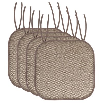 Sweet Home Collection Chair Cushion Memory Foam Pads with Ties Honeycomb Pattern Slip Non Skid Rubber Back Rounded Square 16" x 16" Seat Cover, 4 Pack, Cameron Beige Brown