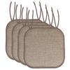 Sweet Home Collection Chair Cushion Memory Foam Pads with Ties Honeycomb Pattern Slip Non Skid Rubber Back Rounded Square 16" x 16" Seat Cover, 4 Pack, Cameron Beige Brown view 1