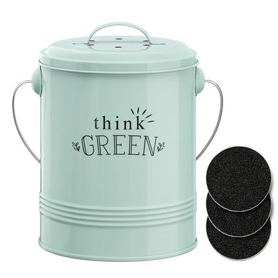 Barnyard Designs Compost Bin for Kitchen Counter - 1.2 Gallon Countertop Composter with Extra Smell-Absorbing Filters and Inner Bucket for Easy Cleaning - Food Waste Bin for Kitchen with Lid (Mint)