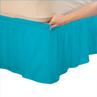 Amuze Bedding Eay Fit Elastic Wrap Around Ruffled Bed Skirt Recron 600 Thread Count(Turquoise Blue, Twin XXL, Drop Length 19 Inches)