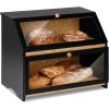 HOMEKOKO Double Layer Large Bread Box for Kitchen Counter, Wooden Large Capacity Bread Storage Bin (Black) view 1