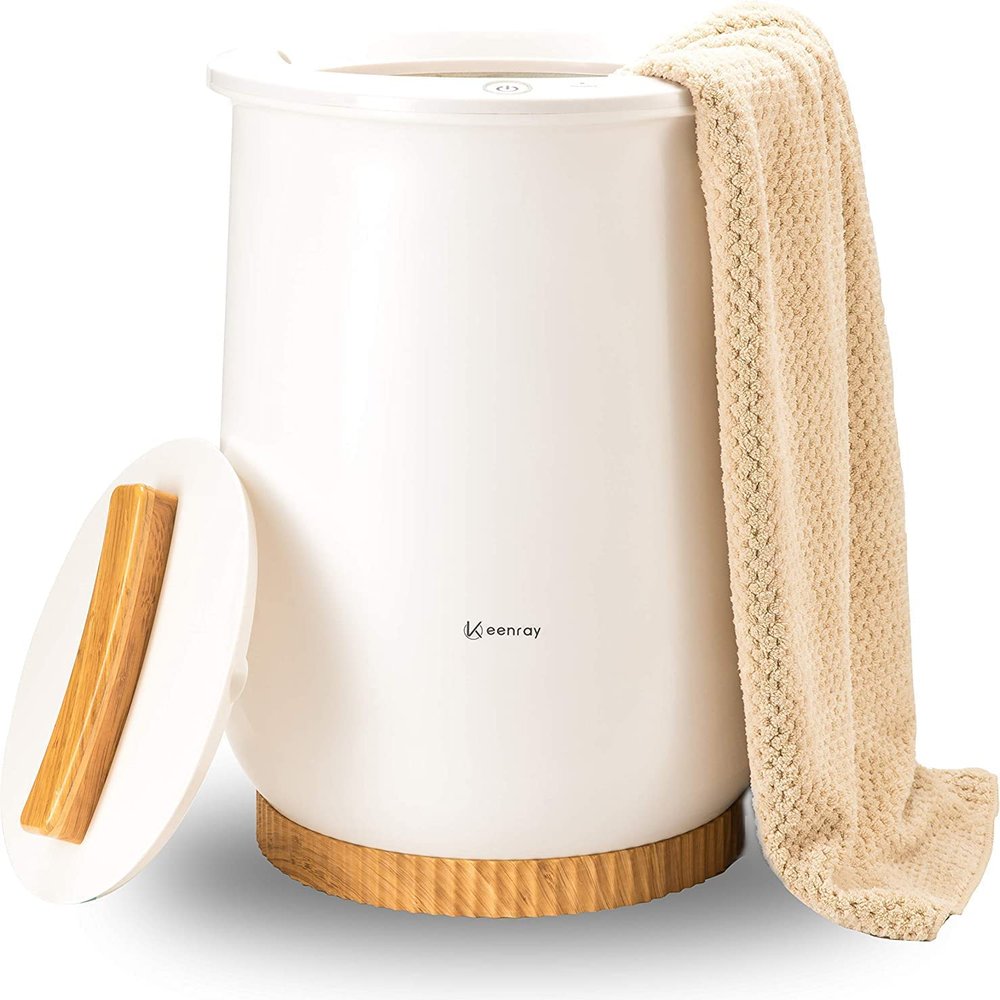 Keenray Bucket Style Towel Warmers, Luxury Bucket Towel Warmer, Large Towel Warmer for Bathroom, Auto Shut Off, Fits Up to Two 40"X70" Oversized Towels, Bathrobes, Blankets, PJ's and More, White, CL1