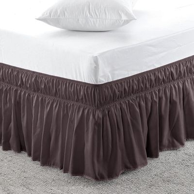 Amuze Bedding Eay Fit Elastic Wrap Around Ruffled Bed Skirt Recron 600 Thread Count(Chocolate, Cal King, Drop Length 19 Inches)