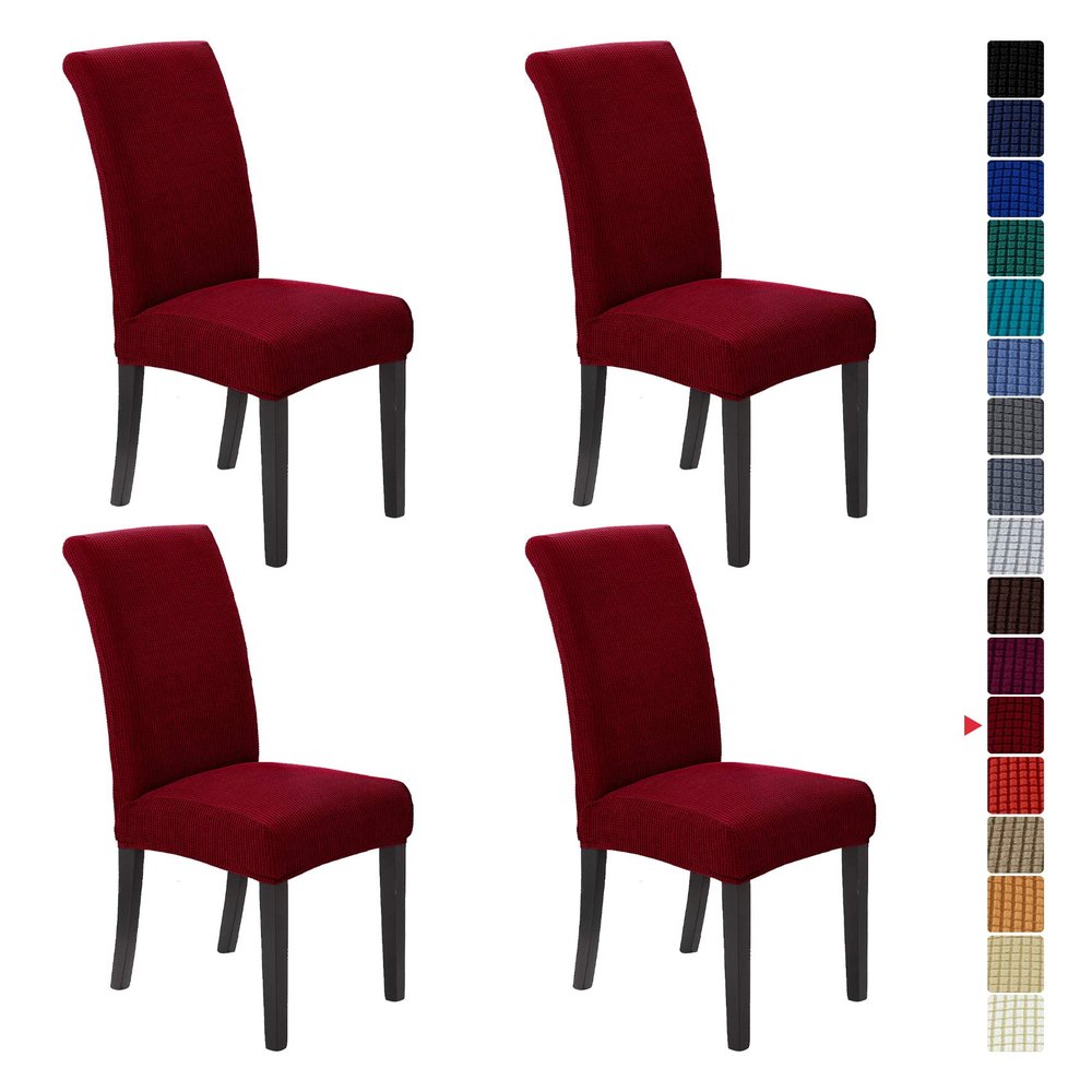 Howhic Stretch Chair Covers for Dining Room Set of 4, Removable Washable Dining Room Chair Covers, Dining Chair Slipcovers Seat Protector, Great Home Decor and Banquet Upholstery (Red Dahlia, 4 Pack)