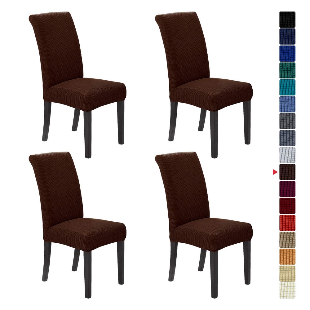 Howhic Stretch Chair Covers for Dining Room Set of 4, Removable Washable Dining Room Chair Covers, Dining Chair Slipcovers Seat Protector, Great Home Decor and Banquet Upholstery (Chocolate, 4 Pack)