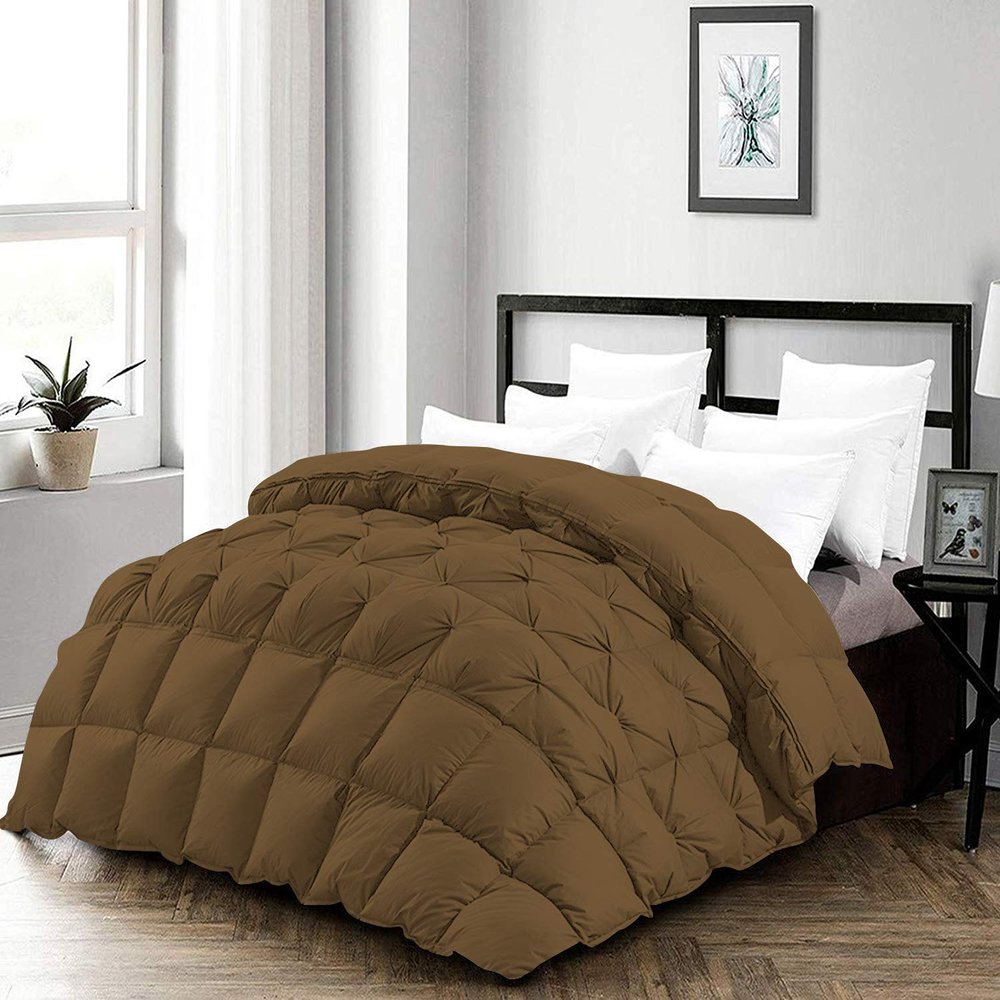 Bedding Castle 1 Piece Half Pinch Pleated Duvet Cover 1200 Thread Count Luxury 100% Egyptian Cotton Full/Queen Taupe