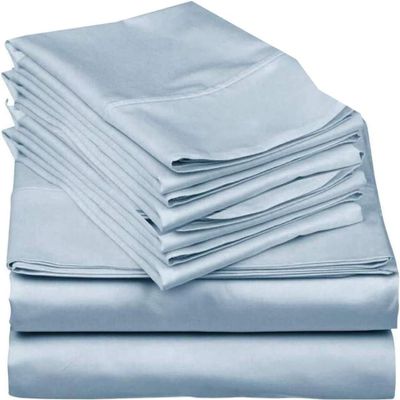 Mattress-Homes 6 Piece Queen Sheet Set, Hotel Luxury Collection, 100% Egyptian Cotton, 18 Inch Deep Pocket Fitted Sheet, Soft & Cool, Breathable Bedding with 4 Pillowcases in Light Blue Solid