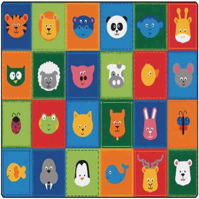 Carpets for Kids 1254 KIDSoft Animal Patchwork Decorative Classroom Rug 6ft x 4ft Rectangle Multi Color