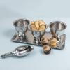 IHI EST. 1986 Hammered Design - Scalloped Edge - Pedestal Base - 4.5 x 3.75 Inch Silver Tone Stainless Steel Condiment Bowl Set view 2