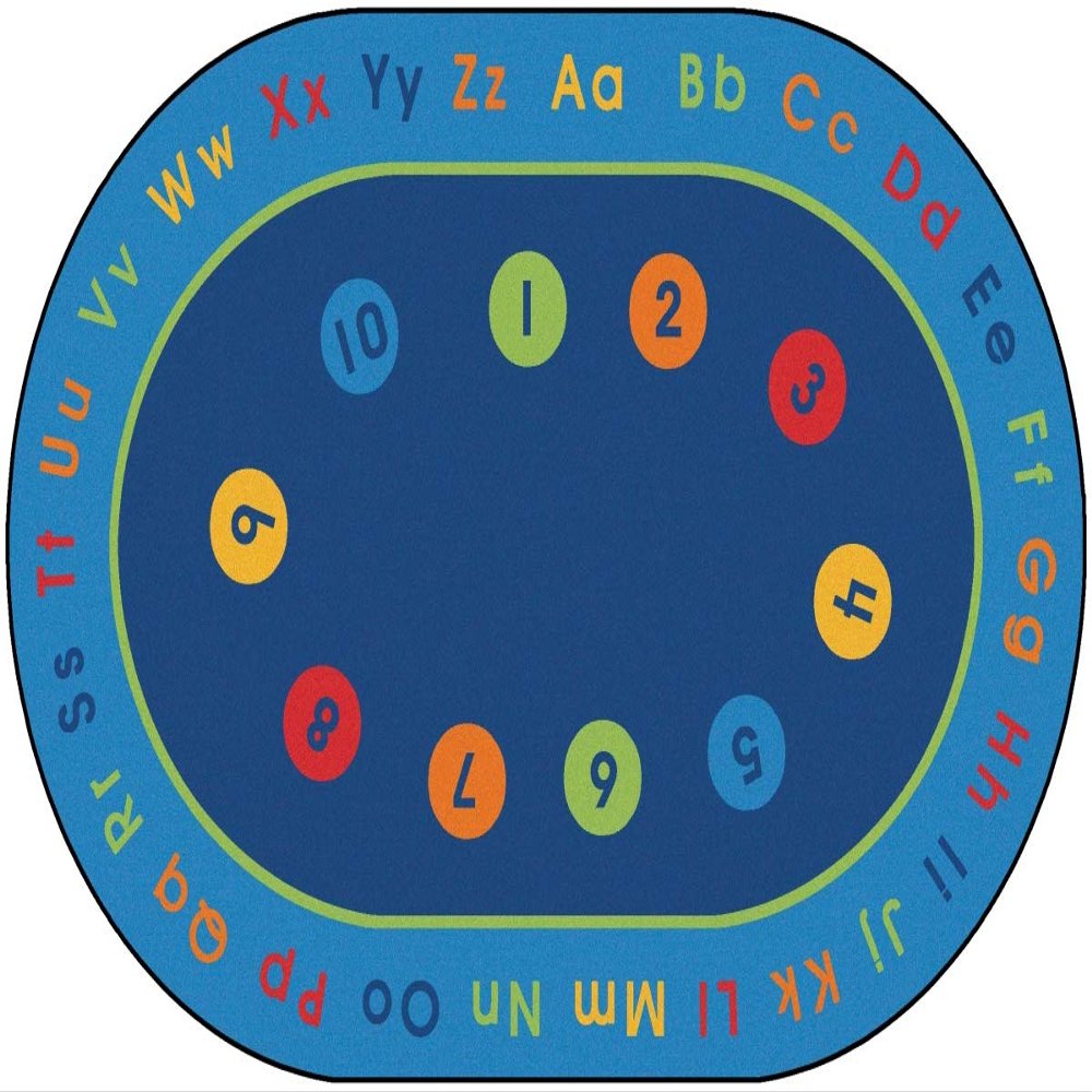 Carpets for Kids 8506 Basic Concepts Literacy Classroom Rug 6ft 9in x 9ft 5in Oval Blue