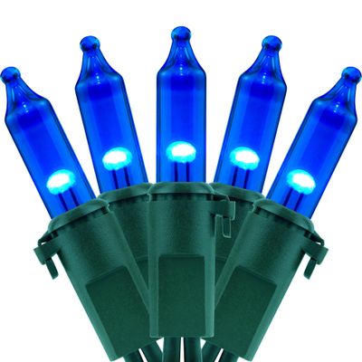 YULETIME 200 Blue Christmas Lights, Pack of 2 Sets 33 ft 100 Count Incandescent-Like LED String Lights (Blue)
