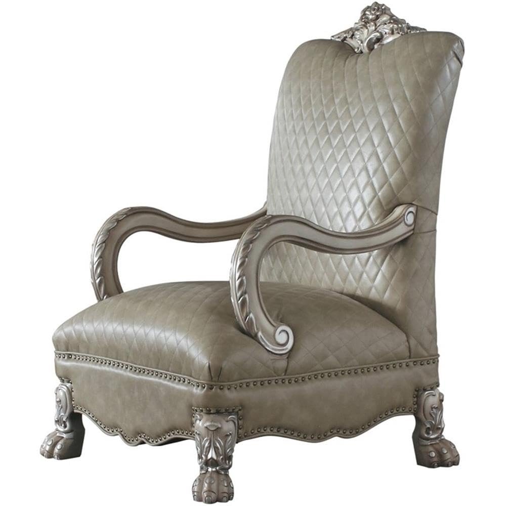 Acme Dresden Accent Chair in Vintage Bone White and PU