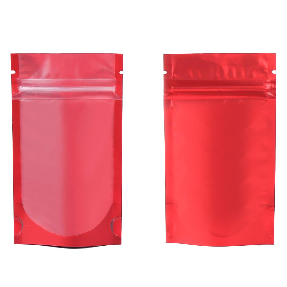 100 Translucent/Red Poly Resealable Stand Up Heat Sealable Reusable Pouch (6" x 9", Translucent/Red)
