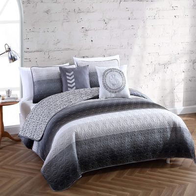 Avondale Manor 4-Piece Cypress Quilt Set, Twin Quilt Comforter Set, Lightweight Ultra-Soft Microfiber, Reversible Comfortable Bedding Set, Hypoallergenic Bedspread, Twin, Black/Grey