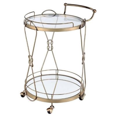 Acme Zekera Metal Frame/Glass Serving Bar Cart in Clear and Champagne