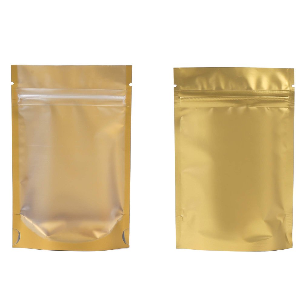 100 Translucent/Gold Poly Resealable Stand Up Heat Sealable Reusable Pouch (5" x 7", Translucent/Gold)