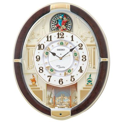 Seiko Clock RE581B Wall Clock, Radio Controlled, Analog, Dark Brown Marble Pattern, 18.3 x 15.2 x 4.0 inches (465 x 384 x 101 mm)