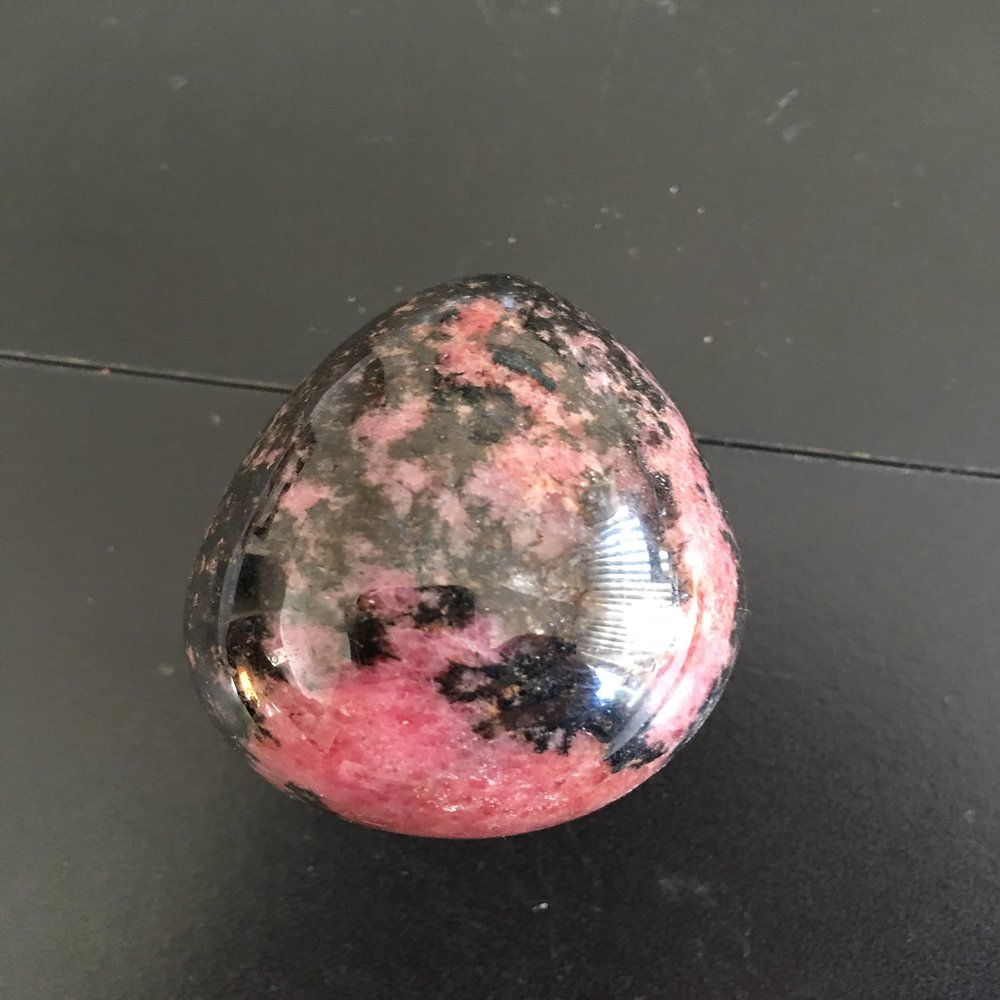 G.I.I. Natural Untreated Rhodonite Egg Crystal Mineral, Reiki Energy, Healing Stone, Collection, Madagascar, 60X44mm
