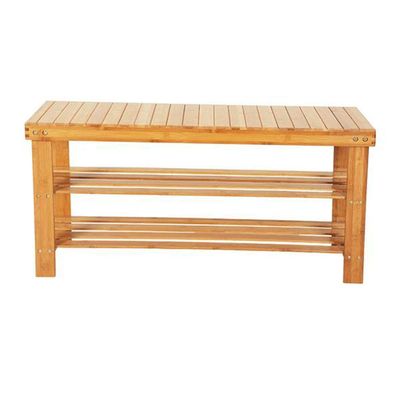 3 Tier Shoe Rack with Bench, Premium Bamboo Shoe Storage Shelf or Shoe Rack Bench, Perfect for Entryway Bathroom Living Room (Wood Color)