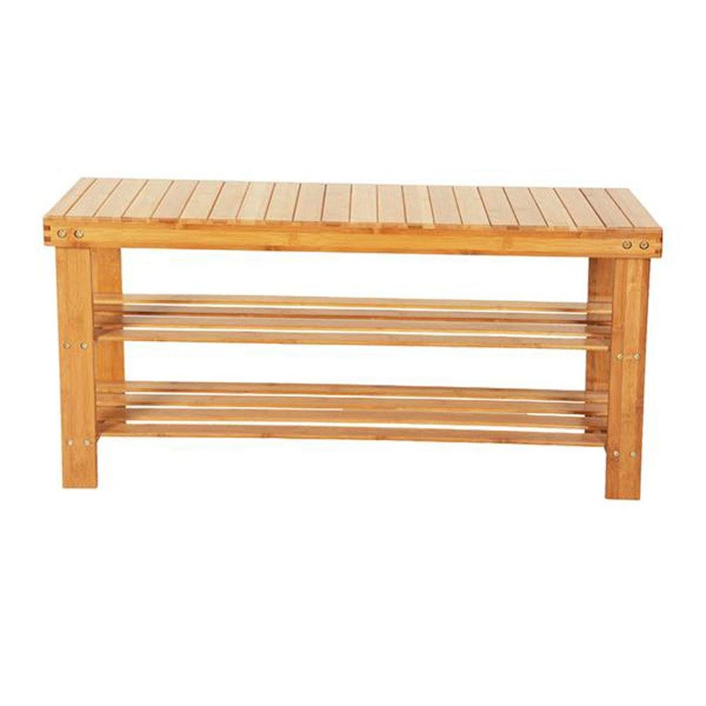 3 Tier Shoe Rack with Bench, Premium Bamboo Shoe Storage Shelf or Shoe Rack Bench, Perfect for Entryway Bathroom Living Room (Wood Color)