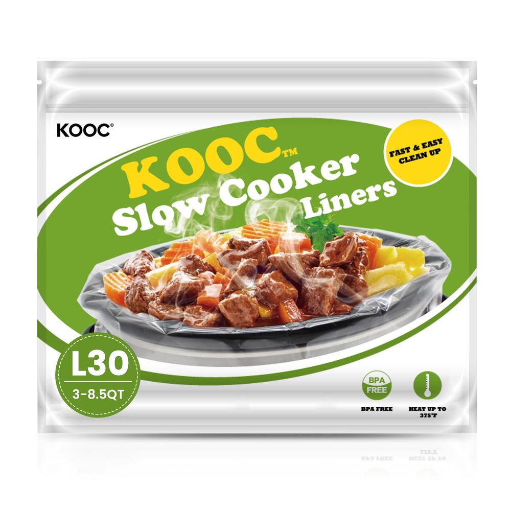 KOOC Slow Cooker Liners 13"x21" 30 Count Disposable Plastic Bags Pot Liners Cooking Bags Fit 3 qt to 8.5 qt Pot BPA Free