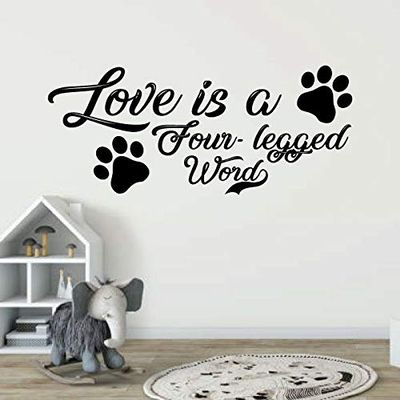 Love Ia A Four Legged Word - Cute Dogs Paw Prints Doggy Puppy Paws Dog Lover Quote Vinyl Wall Decal Wall Art Wall Sticker Decoration For Home Room Living Room Bedroom Wall Dcor Size (10x8 inch)