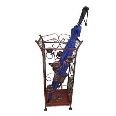 AYY Umbrella Rackss Metal Umbrella Stand, European Retro Umbrella Holder, Home Office Cafe Corridor Decoration Storage Rack, with Drip Tray, 4 Colors, 22x22x52cm (Color : Brown)