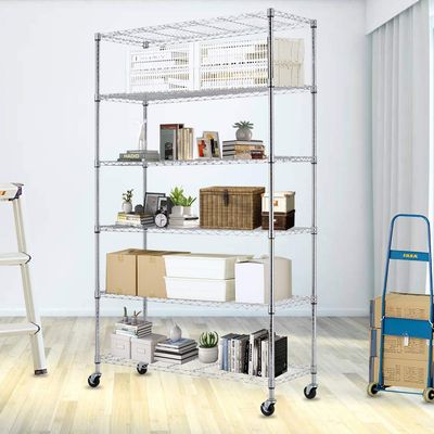 6 Tier Wire Metal Shelving Heavy Duty Shelf Storage Organizer Rack Unit NSF Wire Adjustable Shelves with Wheels, 82"x48"x18", 2100LBS Capacity Wide Shelf, Black (Chrome)