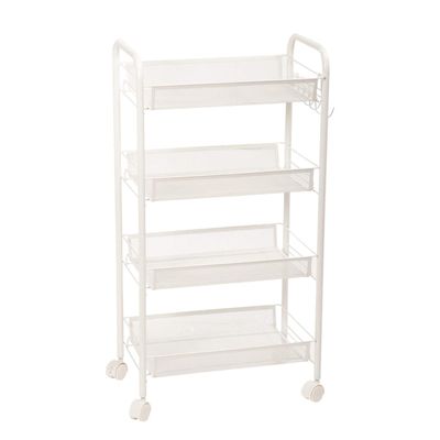Home Furnishing Plaza Exquisite Honeycomb Net Four Tiers Storage Cart with Hook Ivory White Utility Storage Organizer Shelf Rack for Kitchen Living Room Bathroom
