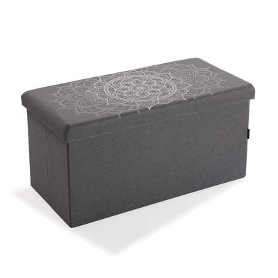 SuskaRegalos- Grey Folding Chest with Mandala - Material: Linen - Measurements: 76.5 x 38 x 37.5 cm