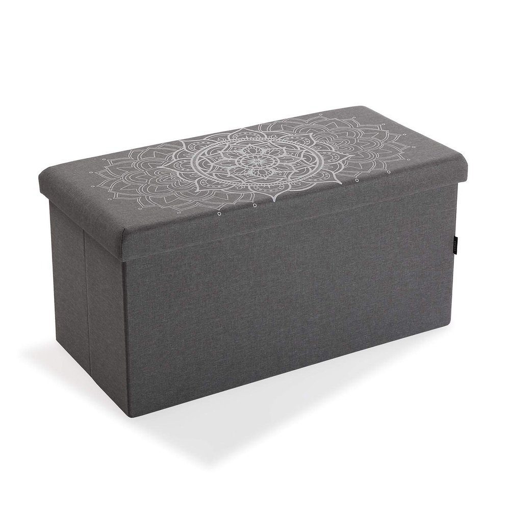 SuskaRegalos- Grey Folding Chest with Mandala - Material: Linen - Measurements: 76.5 x 38 x 37.5 cm