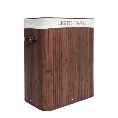 Double-Lattice Bamboo Folding Basket Body with Cover Dark Brown Slim Laundry Baskets Dirty Laundry Hamper Basket Home Corner Bin MITPATY