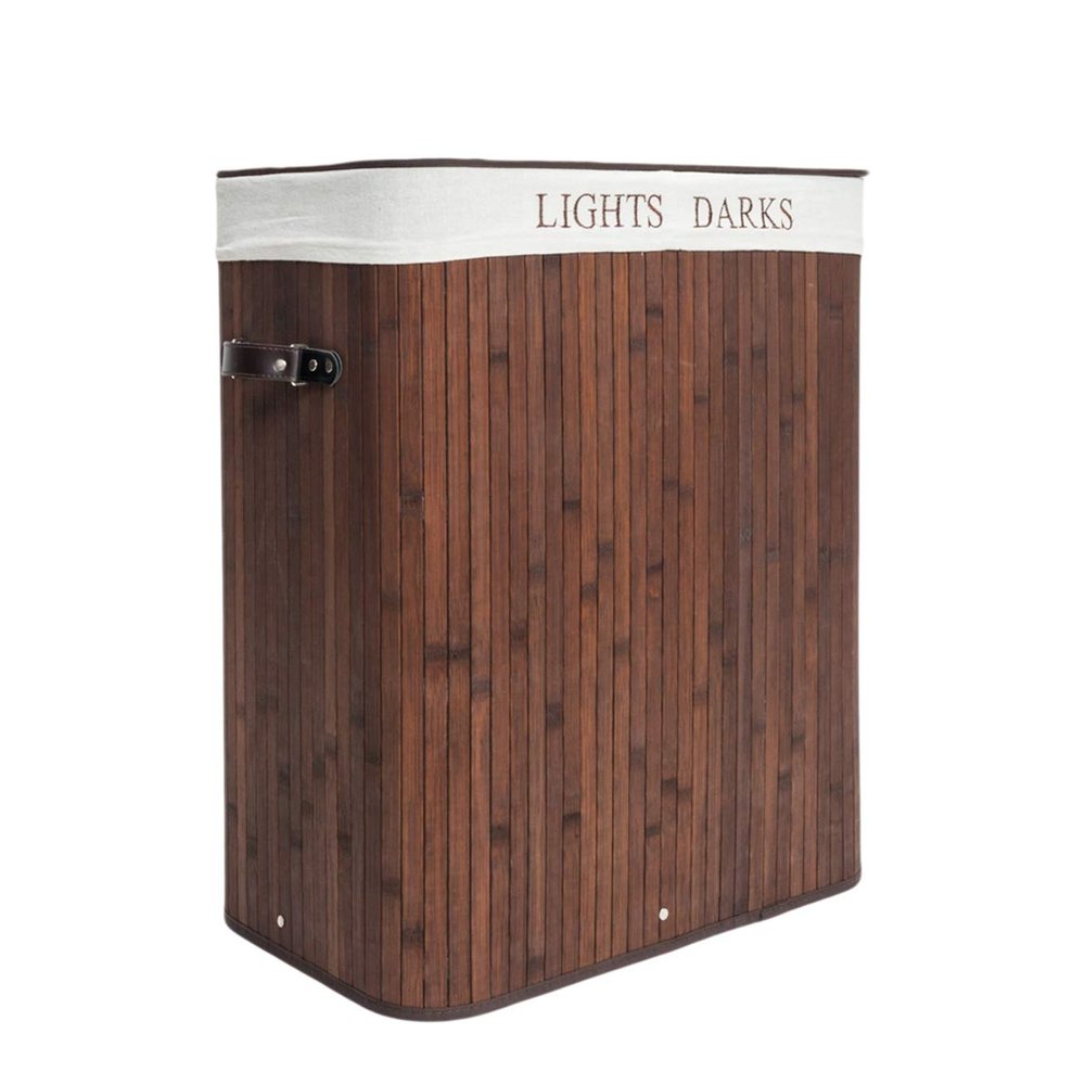 Double-Lattice Bamboo Folding Basket Body with Cover Dark Brown Slim Laundry Baskets Dirty Laundry Hamper Basket Home Corner Bin MITPATY