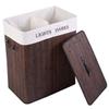 Double-Lattice Bamboo Folding Basket Body with Cover Dark Brown Slim Laundry Baskets Dirty Laundry Hamper Basket Home Corner Bin MITPATY view 3