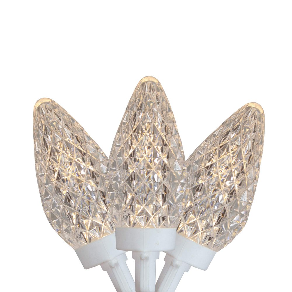LED Faceted C9 Christmas Lights - Warm White - 41' White Wire - 100ct