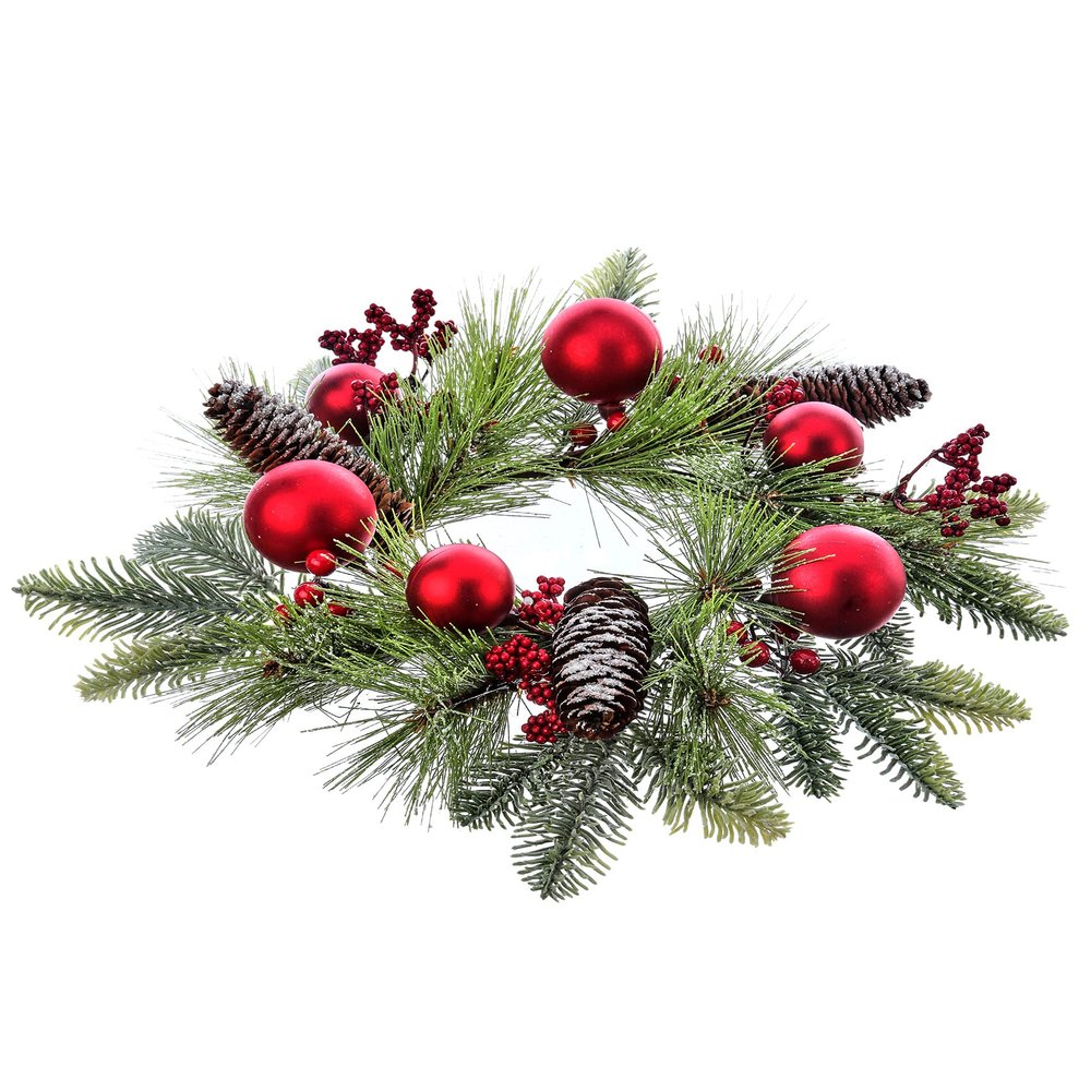 Contemporary Home Living 12" Waterproof Smilax Glitter Ball Christmas Candle Ring