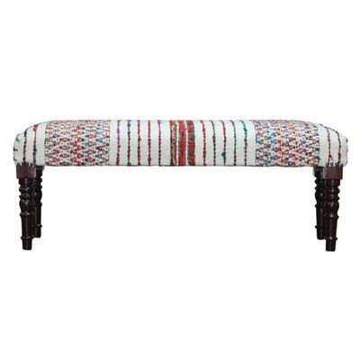 LR Home Multicolor Handmade Upholstered Bench for Bedroom End of Bed | Striped Modern Accent Bench for Living Room, Bedroom, or Entryway Seating | Long Rectangle Sitting Bench | 47" W x 16" D x 18" H