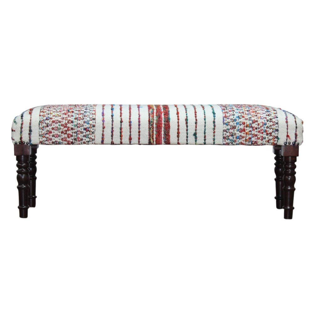 LR Home Multicolor Handmade Upholstered Bench for Bedroom End of Bed | Striped Modern Accent Bench for Living Room, Bedroom, or Entryway Seating | Long Rectangle Sitting Bench | 47" W x 16" D x 18" H