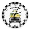 12 Inch Wall Clock Silent Bedroom Wall Clock Black White Plaid Background Buffalo Check Truck Lemon Modern Rustic Clocks for Walls Decor Round Clock for Kitchen/Bathroom/School/Office 12x12inch view 1
