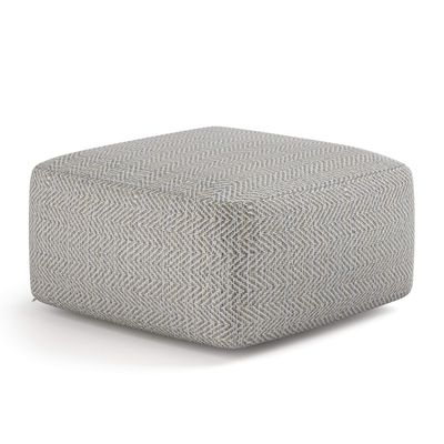 SIMPLIHOME Nate Square Pouf - 20 inch Wide Upholstered Handwoven Cotton Ottoman in Patterned Grey Melange, Boho Footstool or Extra Seating for Living Room with Artisanal Texture, Assembled
